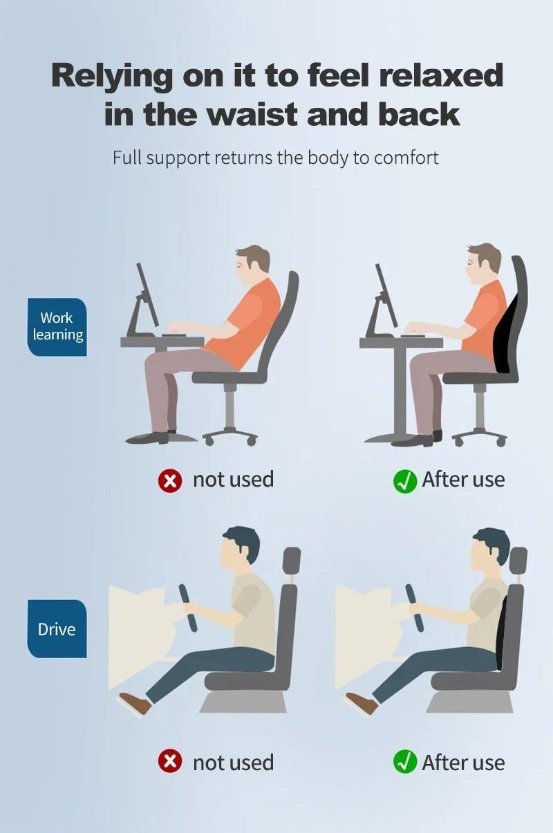 Car Memory Foam Neck Pillow Protection Lumbar Backrest Cushion